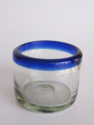 Cobalt Blue Rim Glassware / Mexican Blown Glass Sipping Glasses Cobalt Blue Rim (set of 6) / This festive set of sipping glasses is ideal to follow your tequila with sangrita or lemon juice.